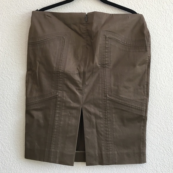 Gucci Olive Brown Cotton Knee Length Pencil Skirt Tonal Stitching Size 8 - Picture 6 of 7